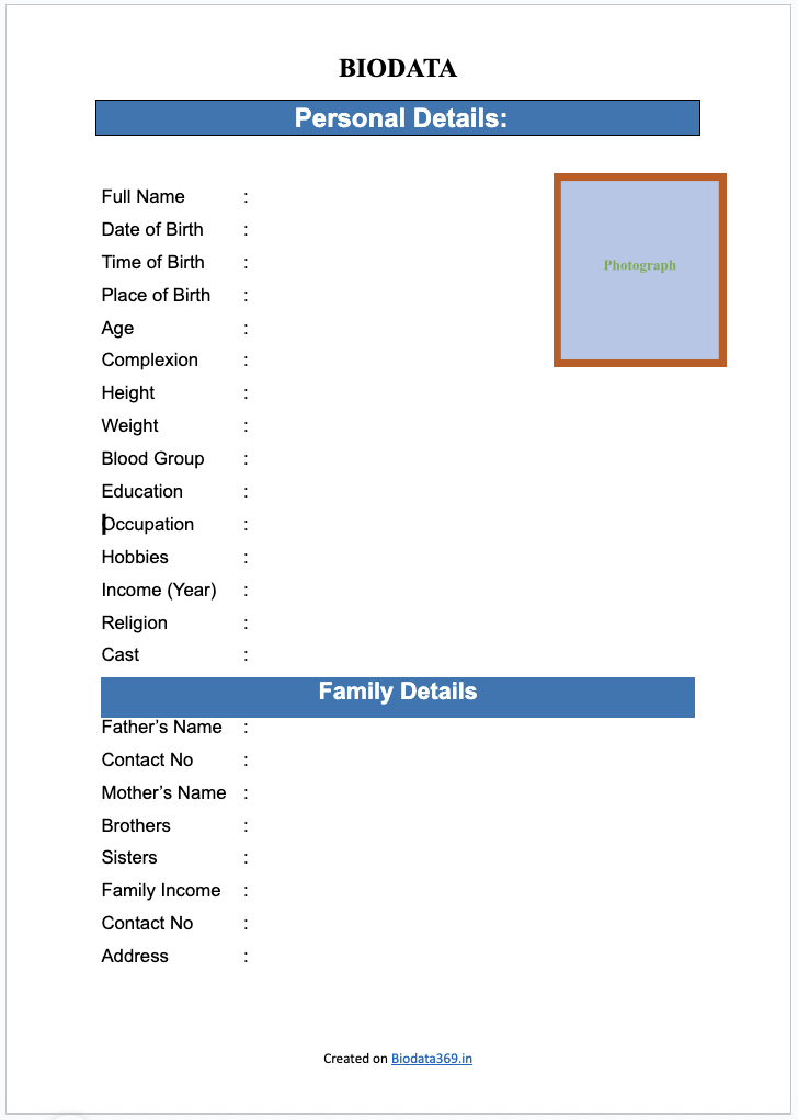 English Marriage Biodata Format Word