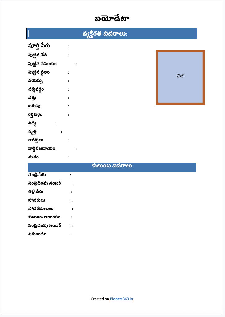Telugu Marriage Biodata Format Word